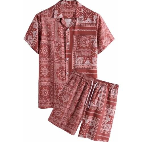 Vintage Shirts Shorts Mens Sets Summer Hawaii Clothes Suit 2 Piece Holiday Casual Short Sleeve Fashion Sportswear Male