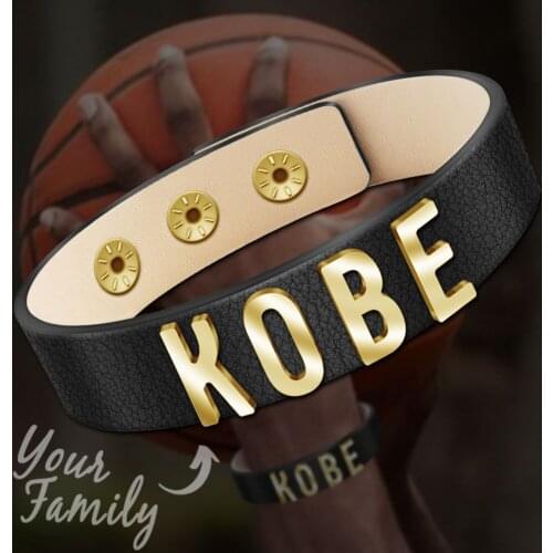 MYLONGINGCHARM Customized name leather bracelet Personalized Punk Leather Rivet Bracelet letter initial adjustable Bracelet