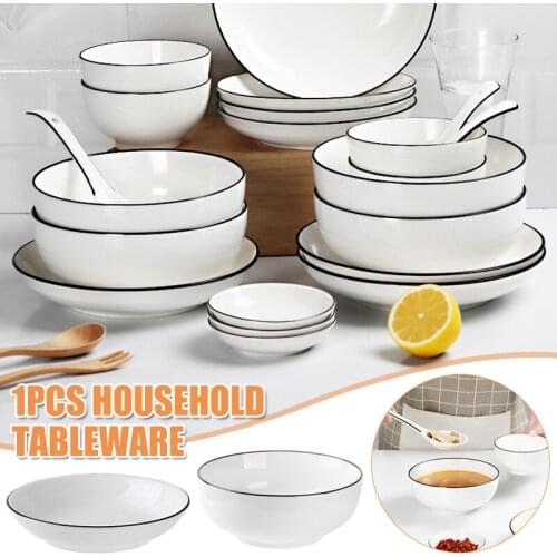 White Dinnerware Set Porcelain Spoon Bowl Plate for Home Use Everyday Use A1
