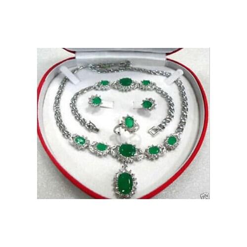 Green jade necklace bracelet ring earring set