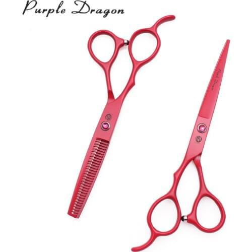 Left Hand Hairdressing Scissors Set 6.0" 17.5cm Purple Dragon JP Steel 8001# Thinning Shears Cutting Shears Barber Hair Scissors