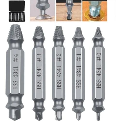 5pcs Material Damaged Screw Extractor Drill Bits Guide Set Broken Speed Out Easy out Bolt Stud Stripped Screw Remover Tool