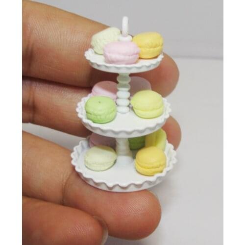 Sets of 1 Piece Doll sized Tiered Metal Trays With 12 Pieces Tiny Macaroon Recipe Dollhouse Miniatures 1:2 Scale Food Kitchen