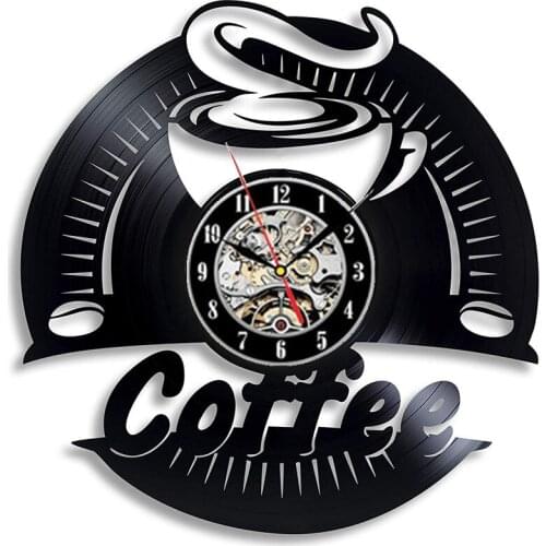 Coffee Vinyl Record Wall Clock Vintage 3D Decoration Kitchen Clock Vinyl Wall Watch Coffee Cafe Home Decor reloj de pared reloj