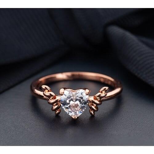New Cute Angel Wings Wedding ring For Women Heart Shaped Zircon Rose Gold Color Engagement Ring Jewelry Gift Wholesale