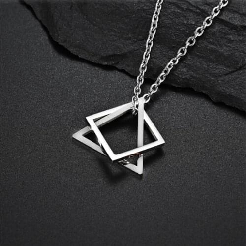 POPULAR INTERLOCKING SQUARE TRIANGLE MALE PENDANT FOR MEN STAINLESS STEEL MODERN TRENDY GEOMETRIC STACKING STREETWEAR NECKLACE