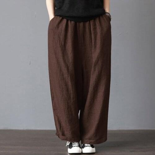 Kalenmos Plain Simple Trousers Natural Rough Casual Mid-rise Loose-fitting Wide-leg Pants Streetwear elegant vestidos Spring