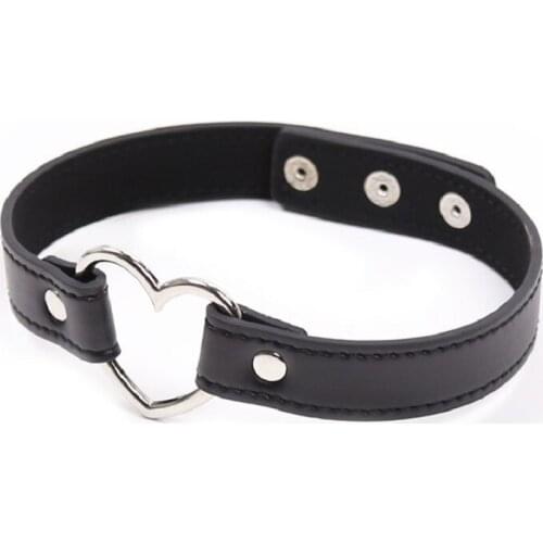 Adjustable PU Leather BDSM Bondage Collar Heart-shaped Metal Leather Harness Collar Strap Sex Accessroies For Role Play Games
