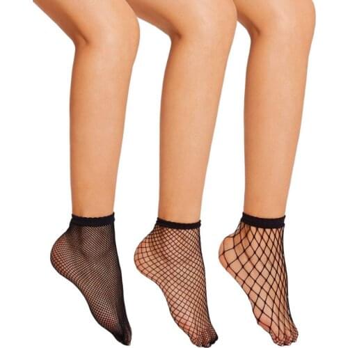 RMSWEETYIL 3Pairs Black Fishnet Socks For Women Sexy Lace Sheer Mesh Nylon Hollow Out Net Ladies Casual Dress Summer Ankle Sock