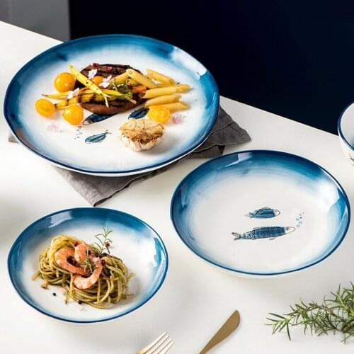 Nordic Simple Ceramic Plate Creative Household Large Fish Plate Western Dinner Plate Dinner Plate Cartoon Cutlery Plate