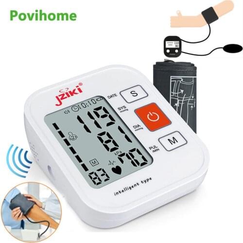 Povihome Tonometer Digital Blood Pressure Monitor Arm LCD Automatic Sphygmomanometer Heart Rate Pulse Meter Medical BP Monitor