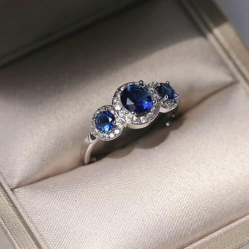 High quality blue Round cubic zirconia ring wedding Engagement rings for women wholesale anniversary