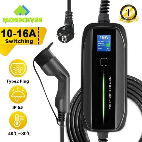 Morec Type 2 Portable EV Charging Box Cable Switchable 10/16A Schuko Plug Electric Vehicle Car Charger EVSE 2.2/3.6KW