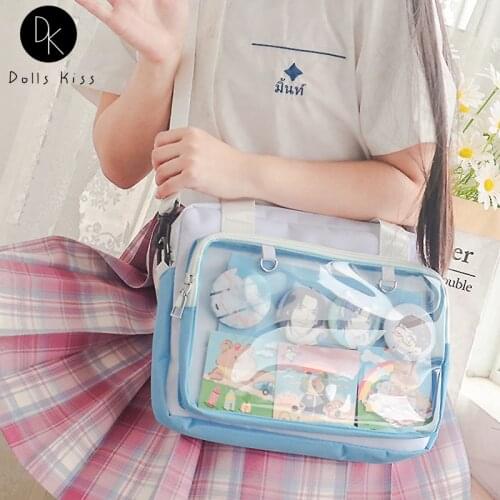 Ladies Cartoon Ita Bag Female Hit Color PVC Big Transparent Pocket Handbag Girl Sweet Harajuku Crossbody Bag Kawaii Shoulder Bag