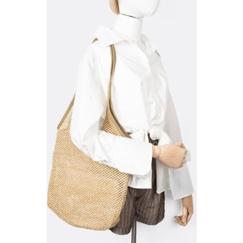 Womens New Fashion Knitting Hollow Out Tote Bag 2 In 1 Shoulder Bag Top-handle Bag Large Capacity Bucket Bag for Vacation Daily