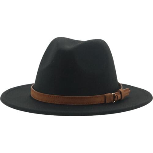 Men hats women wide brim solid color with band belt fedora hats felted vintage casual ourdoor black green new winter hats women