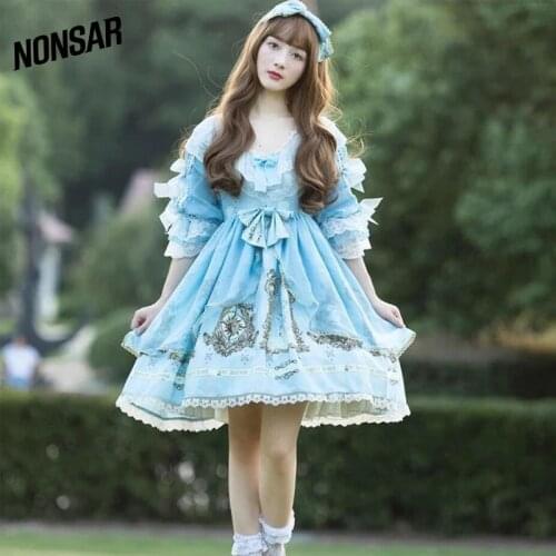 NONSAR Japanese Lolita Dress Alkena Dream Op Heavy Industry Gorgeous Retro Cardigan Lace For Women Short Sleeve