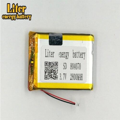 1.0MM 2pin connector 3.7V 804070 2800mah e-books GPS PDA Lipo battery Rechargeable Battery