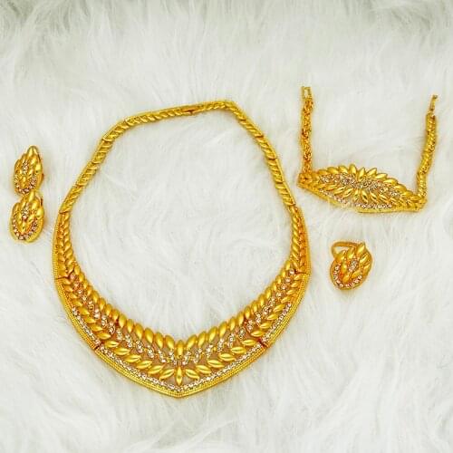 24k Dubai Jewelry Sets for Women Ethiopian Round Wedding Gifts African Collar Gold Necklace Bracelet earrings ring set jewelry