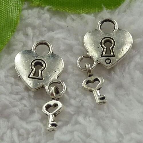 280 pieces antique silver lock key charms 27x14mm #3645