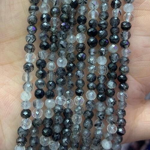 3-4mm Natural Rutilated Stone Beads 15'' Faceted Tiny Spacer DIY Loose Beads For Jewelry Making Women Beads Necklace Bracelet