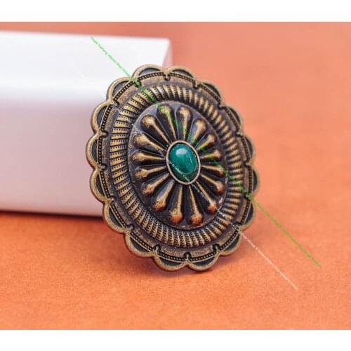 6pc 44*38mm Tribal Indian Flower Carved Southeast Green Bead Leathercraft Luggage bag Backpack Belt Handbag Concho Screwback