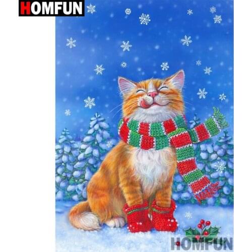 HOMFUN Full Square/Round Drill 5D DIY Diamond Painting "Cat snowflake" 3D Diamond Embroidery Cross Stitch Home Decor A19360