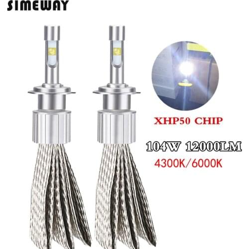 2PCS H7 LED H1 H4 H11 HB3 9012 H16(JP) Auto headlight with XHP50 104W 12000LM 4300K 6000K 12V H3 H9 881 car LED fog llamp bulbs