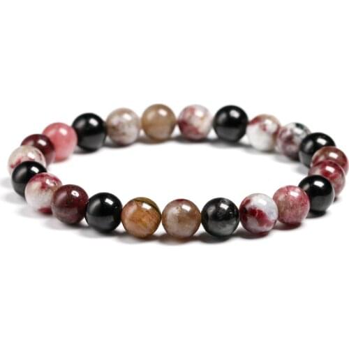 Natural Mix Tourmaline Bracelet Natural Stone 6mm 8mm 10mm Bead Quartz Bracelet Women Men Fashion Semi-precious Jewelry Gift