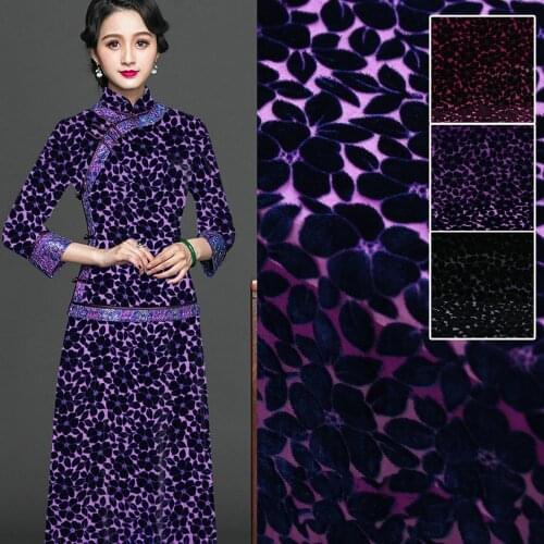 Black/ Purple/ Wine Leaves Burnout Silk Velvet Fabric For Silk Velour Dress