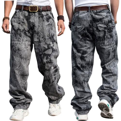 Oversized Loose Jeans Men Denim Pants Tie dye Straight Casual Streetwear Hip Hop Skateboard Gray Wide Leg Trousers Large Size