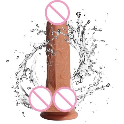 HOWOSEX Flesh Color Soft Silicone Realistic Double Layer Dildo with Strong Suction Cup Masturbation Erotic Sex Toy for Women