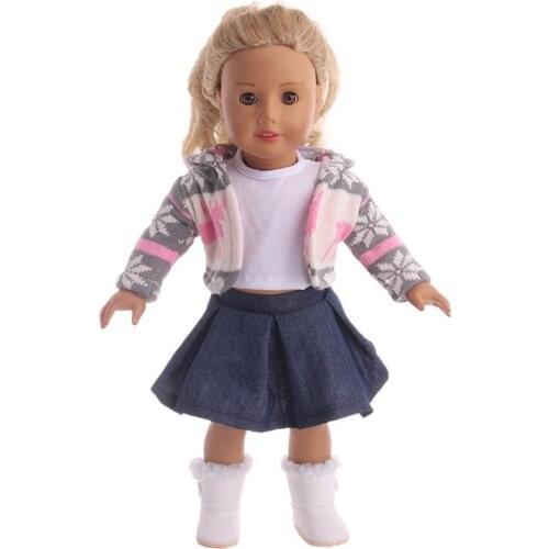Deer Pattern Sweater Suit=Skirt+Coat+T-shirt Fit 18 Inch American&43 CM Baby Doll Clothes Accessories,Girls Toys,Generation