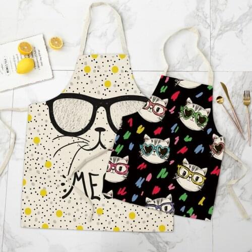 Women Kitchen Apron Cotton Linen Cartoon Cat Sleeveless Chef Cooking Aprons Kitchen accessories 68*55cm 0083