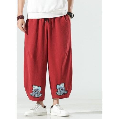 MenS Joggers Leggings Pants Man Cotton Embroidery Pants Summer Casual Streetwear Loose Trouser Japanese Trendy Sweatpants 30015