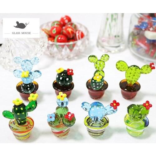 Handmade Murano Glass Cactus Figurines Home Desktop Decor Craft Ornaments Creative Colorful Cute Miniature Plant Gifts For Kids