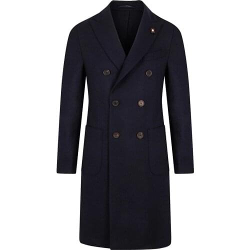 Winter Navy Blue Formal Men Suits Jacket Wool Thick Fashion Custom Made Long Coat Double Breasted Lapel Business Overcoat 2022