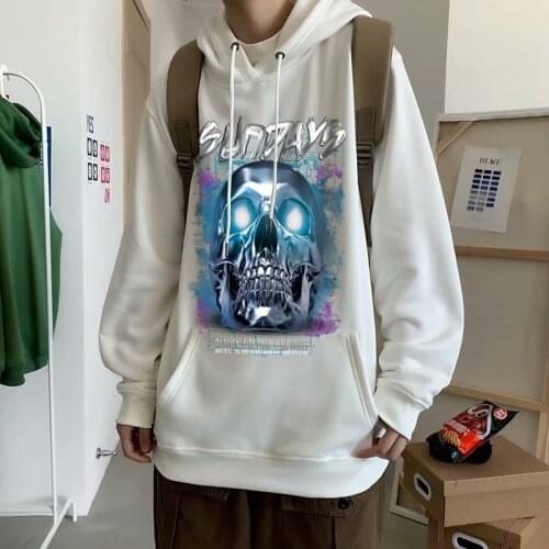 Autumn and winter new loose hooded sweater mens printed trendy brand super hot hip-hop Harajuku style plus velvet jacket