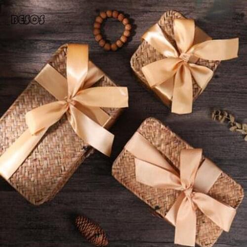 Pastoral Bamboo Weaving Gift Box Orange Log Color Hand-woven New Year Wedding Party Candy Bamboo Weaving Storage Gift Box B296D