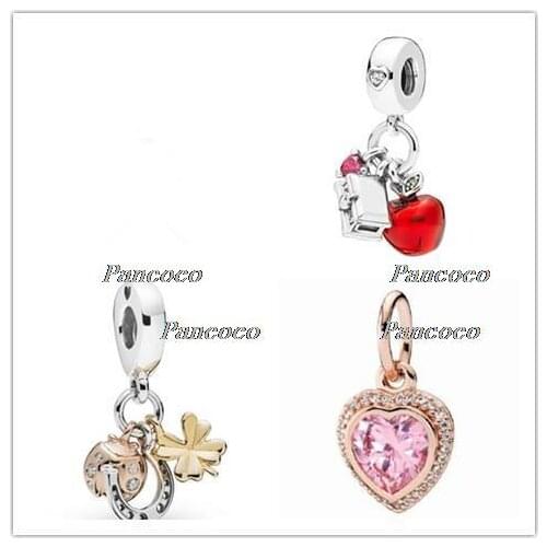925 Sterling Silver Charm Red Enamel Snow Whites Apple And Heart Pendant Fit Pandora Bracelet & Necklace Diy Jewelry