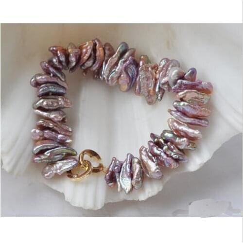 Handmade Baroque Pearl Jewelry New Arrival 8'' Dens Lavender Biwa Freshwater Pearl Bracelet Fashion Jewelry Charming Woman Gift