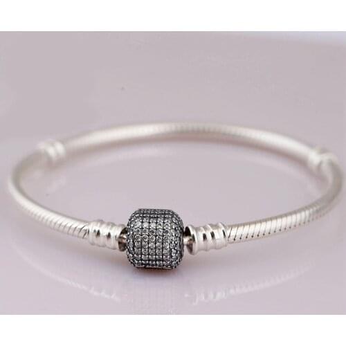 S925 Bracelet & Bangle for Women Pave CZ Clasp Pave Crystal Beads fit Lady Bead Charm Pendant