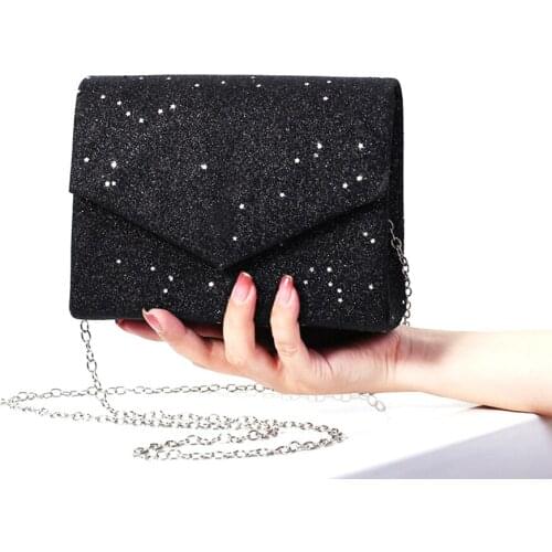 Fashion Solid Shiny Sequins Women Evening Bag Lady Wedding Handbag Purse Wallet Banquet Party Cover Shell Clutch Crossbody Bag