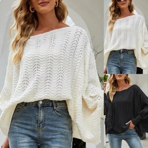 Knitted Popular Solid Color Batwing Sleeve Sweater Lady Women Sweater Off Shoulder Streetwear
