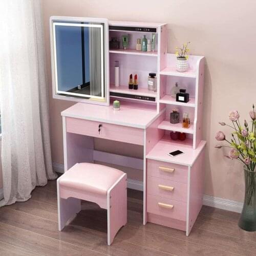 Dressing Table W/ LED Light Mirror Makeup Vanity Table Bedroom Dresser Set with Dressing Stool Home Furniture Dressers