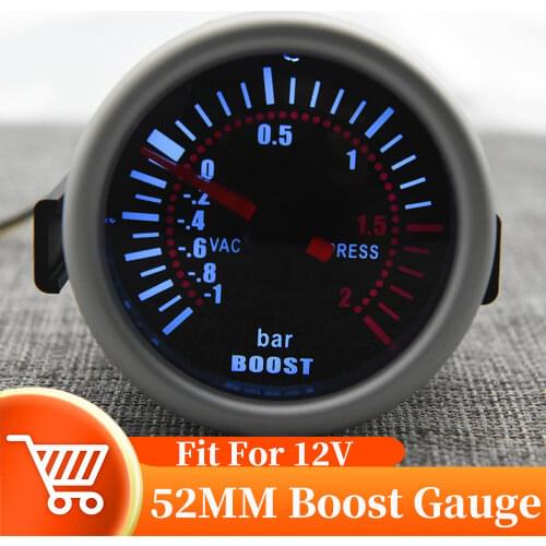 / Universal 12V Auto Car 52mm Smoke Len Pointer Boost Gauge -1~0~2 BAR Turbo Boost Meter White LED -30~0~30 PSI