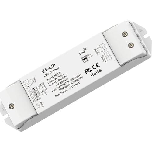 V1-L/P DC 12V-24V 1CH*15A Constant Voltage Led Strip Dimming Push Dim 250Hz 8000Hz PWM Frequency Setting Wireless Receiver