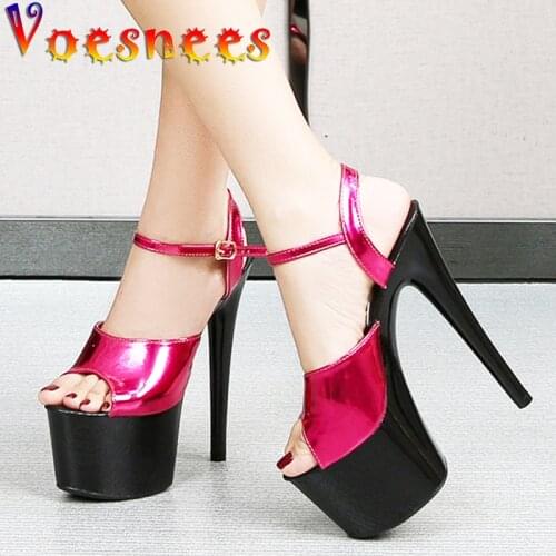 Voesnees Women Gladiator Shoes Sexy Black Platform 17CM High Heels Modern Sandals Summer Party Shoes Pole Dancing Buckle Size 43