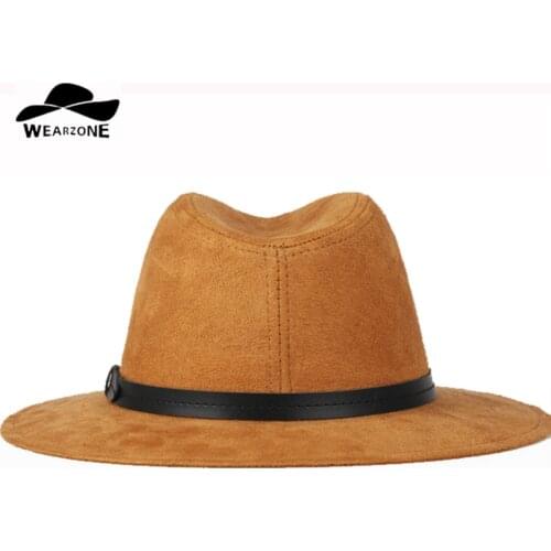 Wearone 2017 Crazy Jazzhat unisex Suede wide brim Spring felt fedoras hats women Vintage Wide Brim Floppy chapeau femme Pnama ha