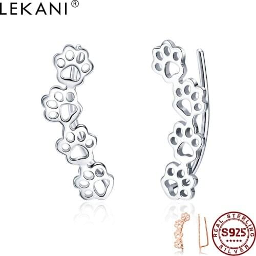 LEKANI 925 Sterling Silver Claw Diameter Cat and Dog Footprint Stud Earrings For Women Lovely Hot Selling Fine Jewelry Gift